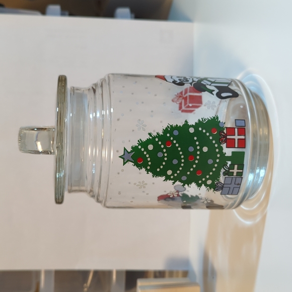 Vintage 90s Glass Christmas Jar with Lid Pandas Christmas Tree - Picture 2 of 7
